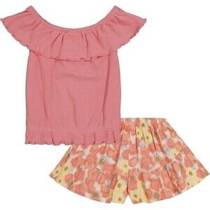 Calvin Klein Girls Elastic Edged Flutter Top & Skort Skirt, 2-PC Coral 12 Months